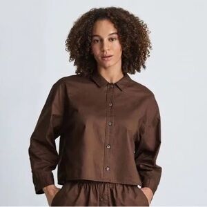 Everlane The Woven P.J. Top boxy long sleeve brown top Size S NWT